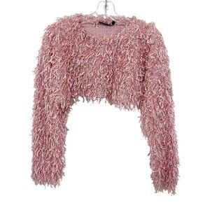 Motel Rocks Diabla Crop Jumper Shaggy Knit Pink Pullover Sweater - Size Small